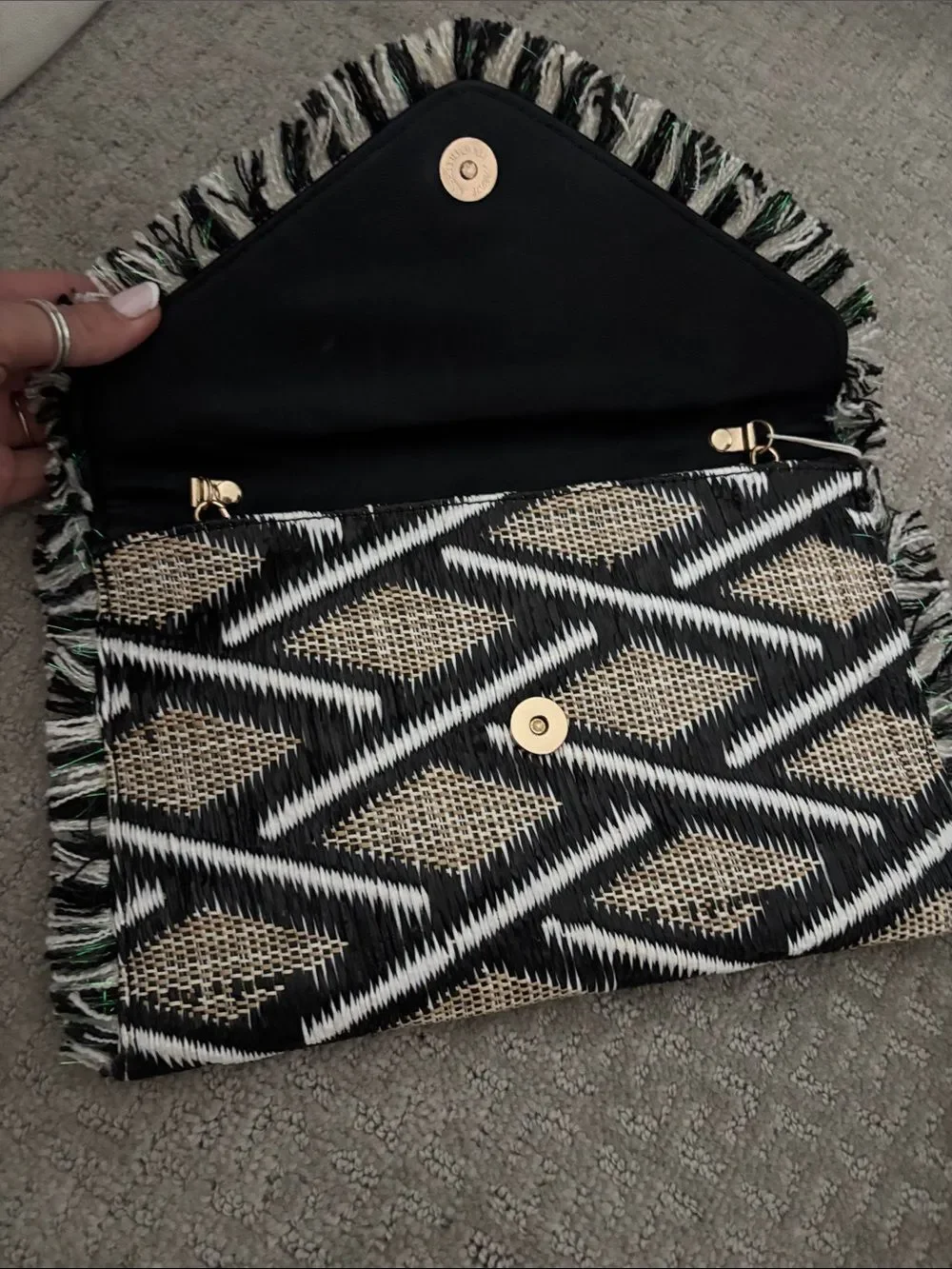 Urban Expressions Black & Cream Woven Fringe Envelope Clutch